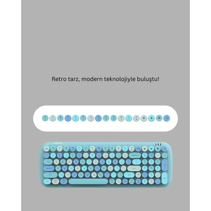 Kablosuz Retro Klavye ve Mouse Seti – 104 Tuşlu Sevimli Tasarım