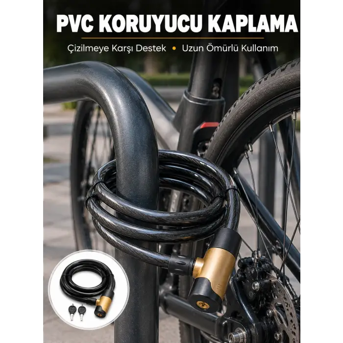 Kalın PVC Kaplamalı Çelik Halat Kilidi Pratik ve Güvenli Günlük Kullanım