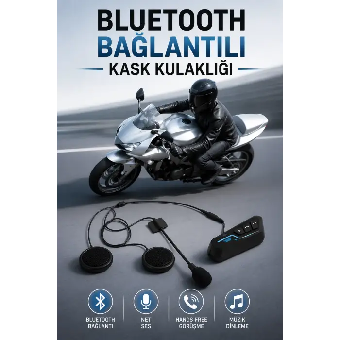 Kask Kulaklığı Motosiklet Intercom Interkom Dinleme Konuşma Özellikli Su Geçirmez