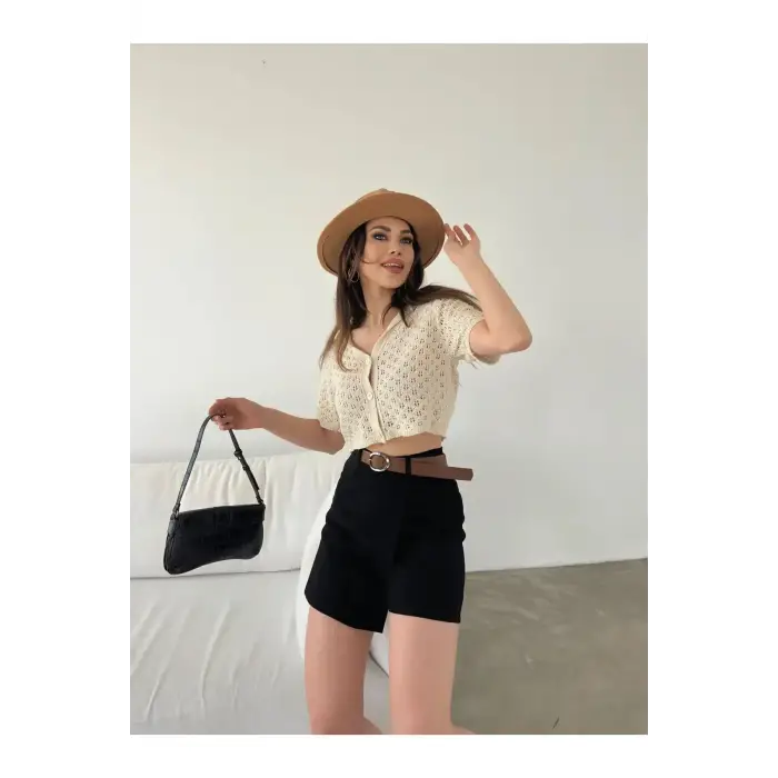 Kemerli Şort Etek - SİYAH