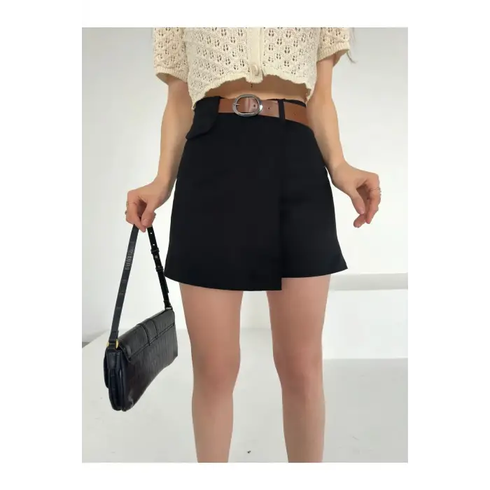 Kemerli Şort Etek - SİYAH