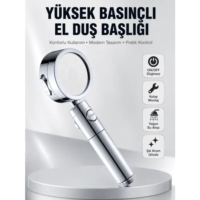 Kolay Montajlı 3 Modlu Yüksek Basınç Duş Başlığı