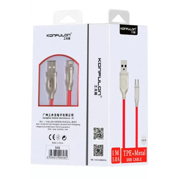 Konfulon S48 Lightning Kablo iphone Uyumlu 1M 3A - Kırmızı