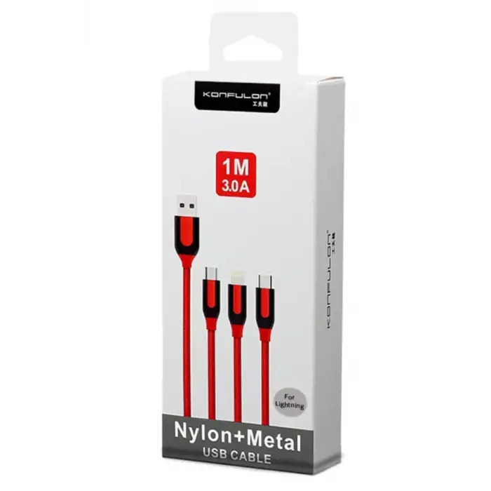 Konfulon S51 Lightning Kablo iphone Uyumlu 1M 3A - Kırmızı