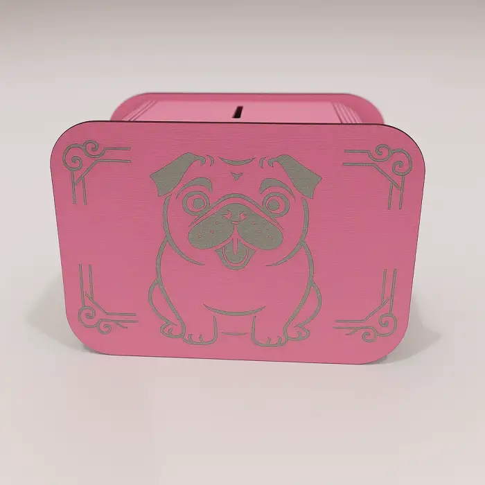 Köpek Kumbara - Ağaç işleme -Ceviz Ağacı-Pembe