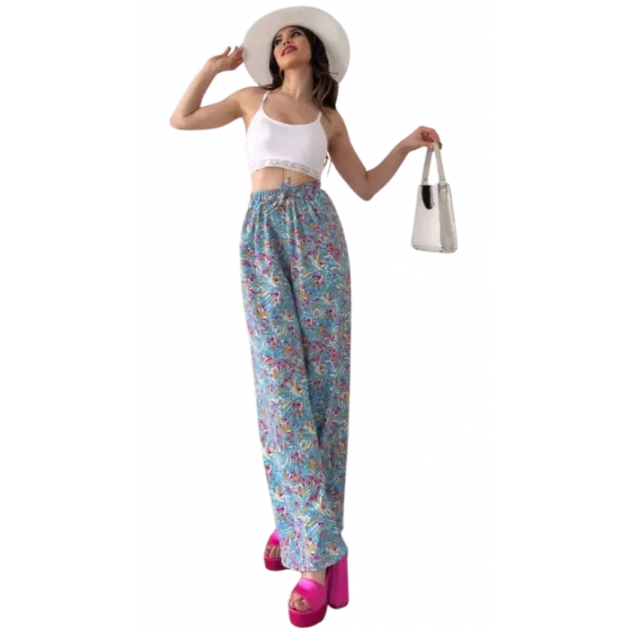 Lastikli Bürümcük Pantolon - MAVİ