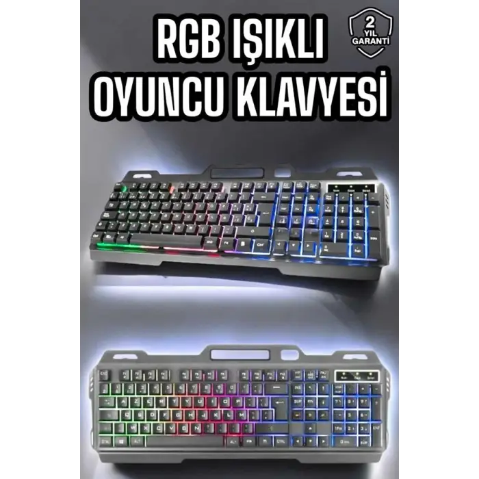 Led Işıklı Oyuncu Klavye Usb Girişli RGB Işıklı Q Klavye Mouse Hediyeli