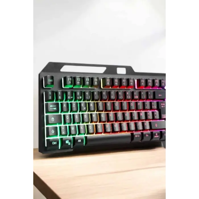 Led Işıklı Oyuncu Klavye Usb Girişli RGB Işıklı Q Klavye Mouse Hediyeli