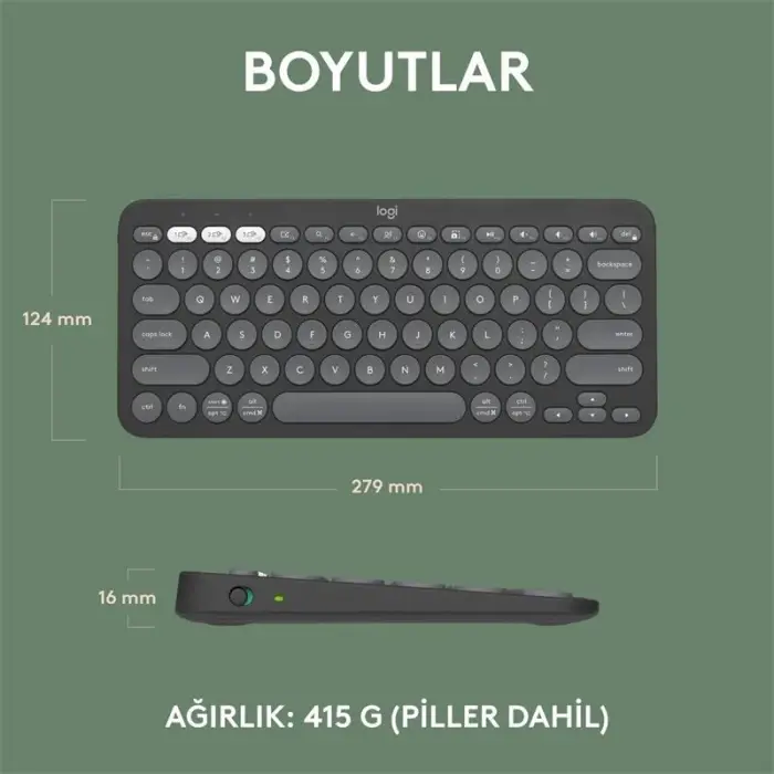 LOGITECH K380S PEBBLE KEYS 2 ÇOKLU CİHAZ ÖZELLİKLİ BLUETOOTH TÜRKÇE Q KLAVYE GRİ 920-011859