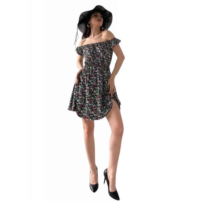 Madonna Yaka Çiçek  Desenli Elbise