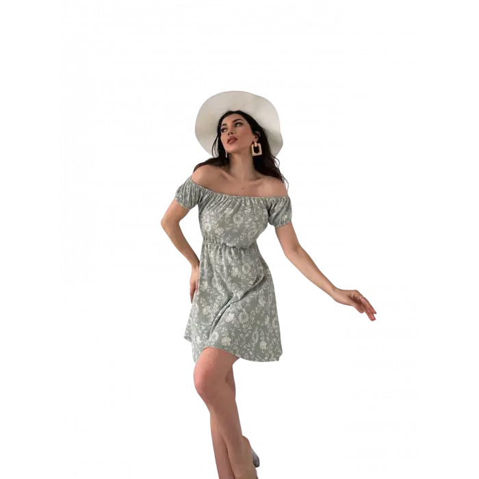 Madonna Yaka Desenli Elbise-Yeşil