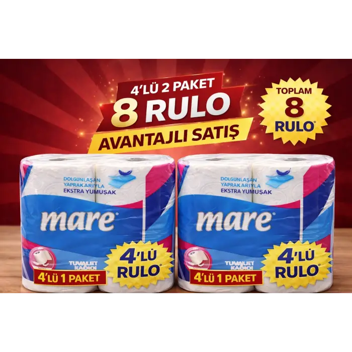 Mare Tuvalet Kağıdı 4lü Rulo 2 Paket Ekstra Yumuşak Çift Katlı Dayanıklı Tuvalet Kağıdı