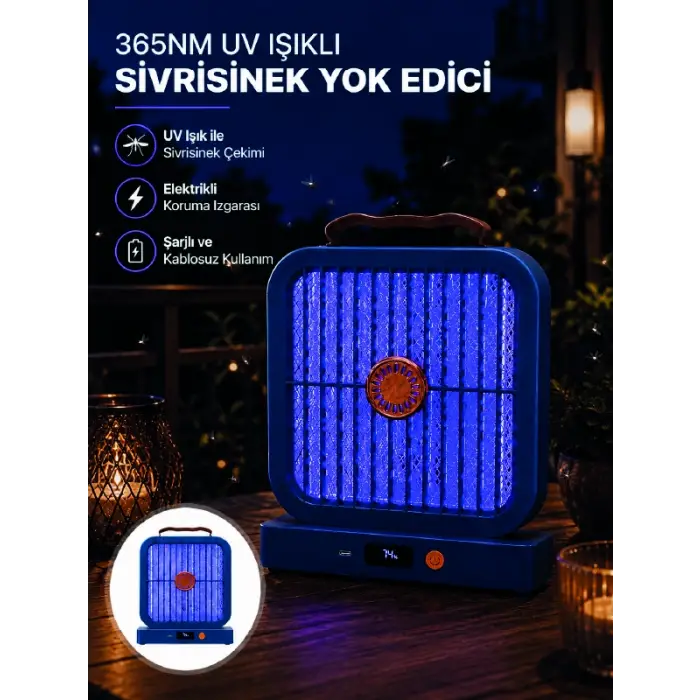 Masaüstü Şarjlı Elektrikli Sinek Öldürücü UV Teknolojili Mavi Cihaz