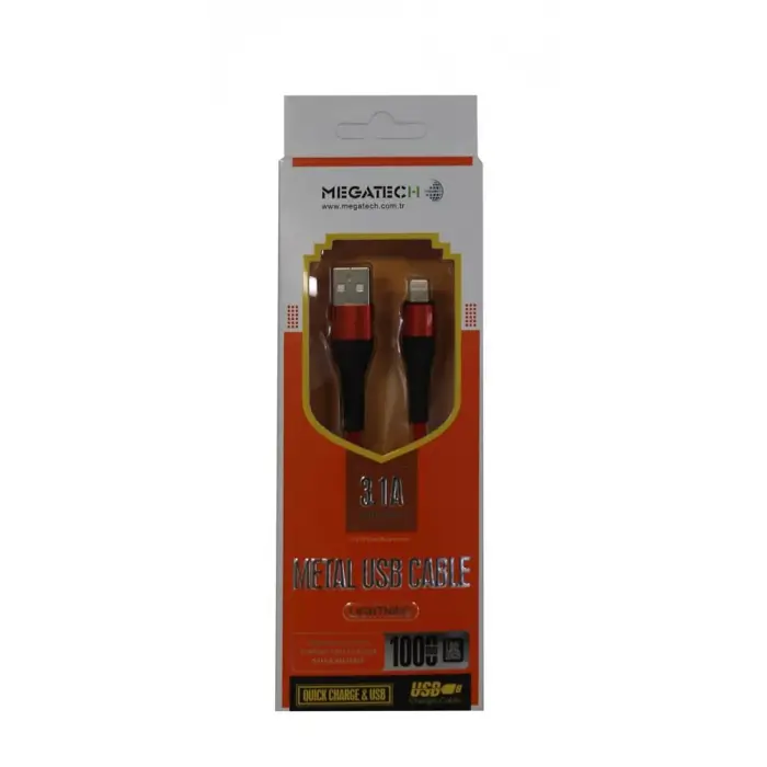 Megatech 3.1A Örgülü A Serisi IPH7 1000M Data Kablosu Kırmızı Renk