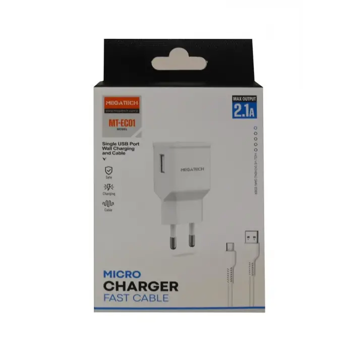 Megatech- EC01 2.1A Ev Şarj+ Micro Kablo Hızlı Şarj