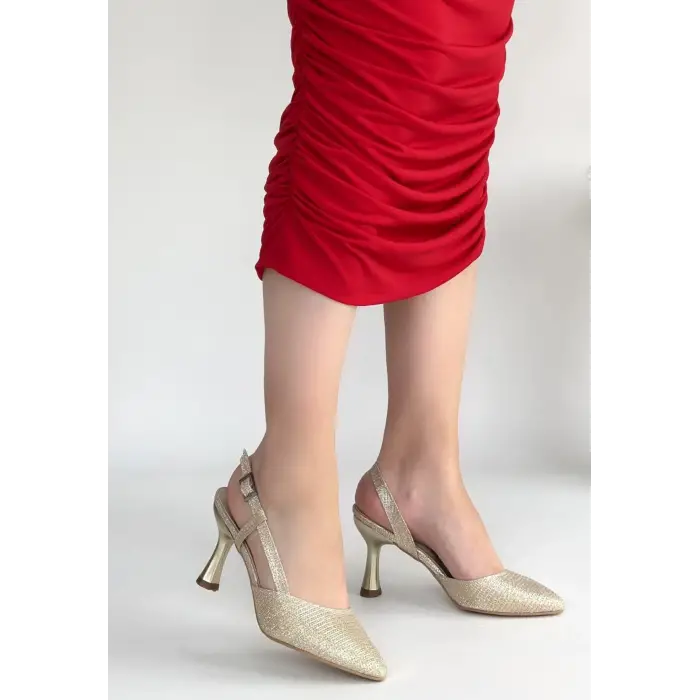 Minde Gold Cilt Simli Topuklu Ayakkabı