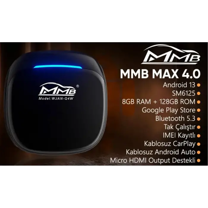 MMB WJAN-Q4W-HD MAX 4.0 Android 13, 8+128GB, HDMI Output Kablosuz-Wireless CarPlay