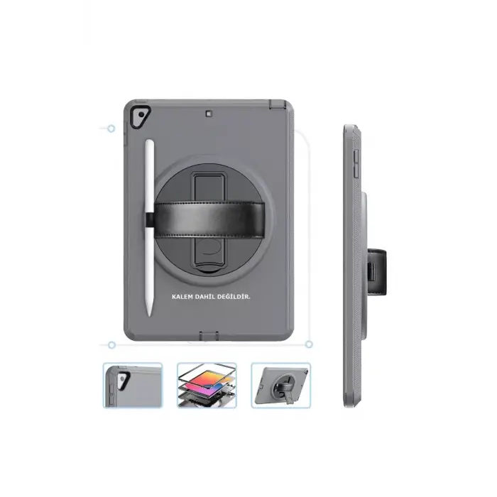 Newface Apple iPad 10.2 (7.nesil) Kılıf Hand Strap Tablet Kılıfı - Gri