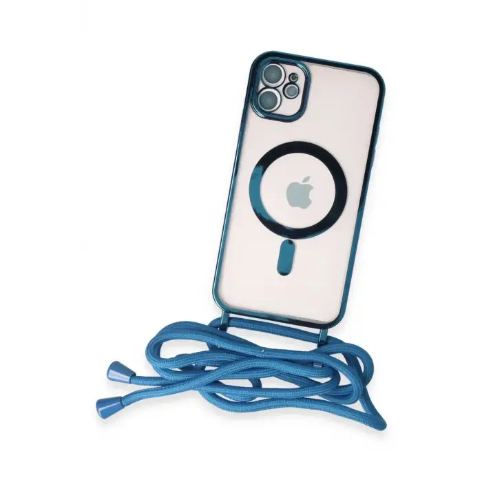 Newface Apple iPhone 11 Kılıf Divo Lazer Askılı Magsafe Kapak - Sierra Blue