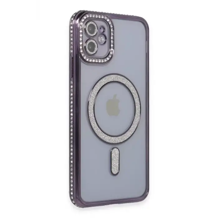 Newface Apple iPhone 11 Kılıf Joke Simli Magneticsafe Kılıf - Derin Mor