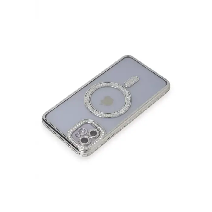 Newface Apple iPhone 11 Kılıf Joke Simli Magneticsafe Kılıf - Gümüş