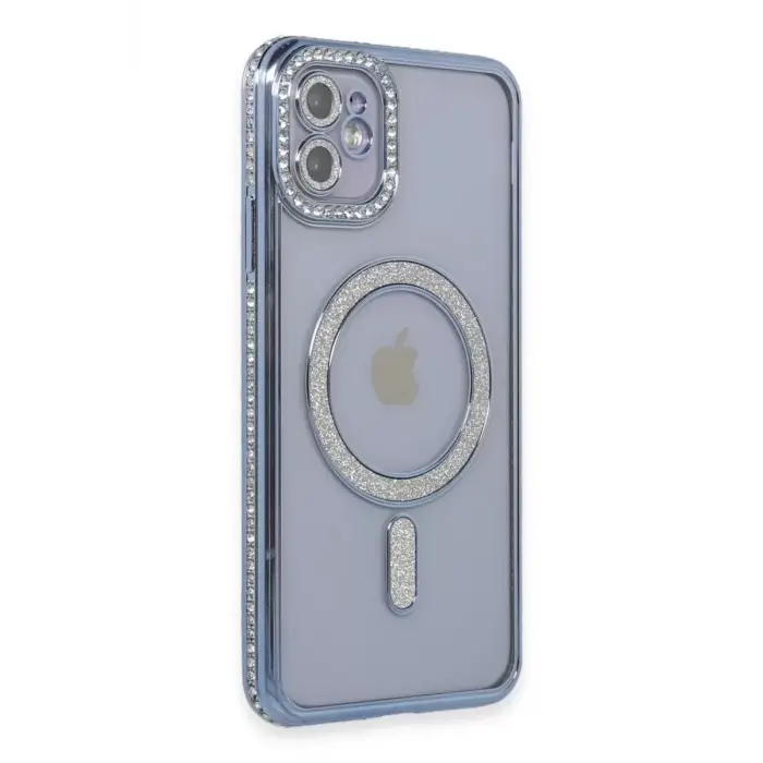 Newface Apple iPhone 11 Kılıf Joke Simli Magneticsafe Kılıf - Mavi