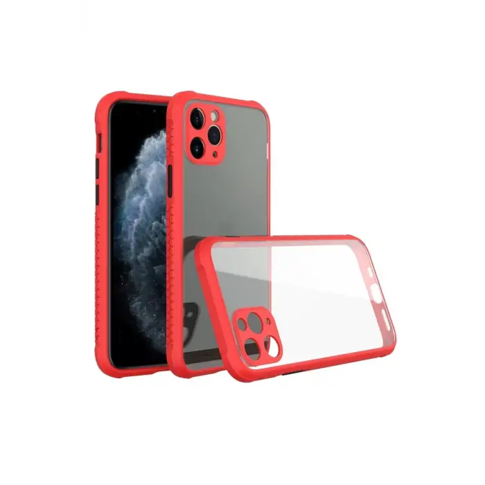 Newface Apple iPhone 11 Pro Kılıf Miami Şeffaf Silikon - Kırmızı