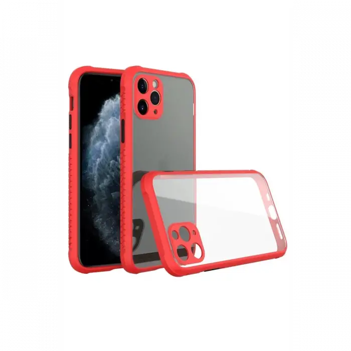Newface Apple iPhone 11 Pro Kılıf Miami Şeffaf Silikon - Kırmızı