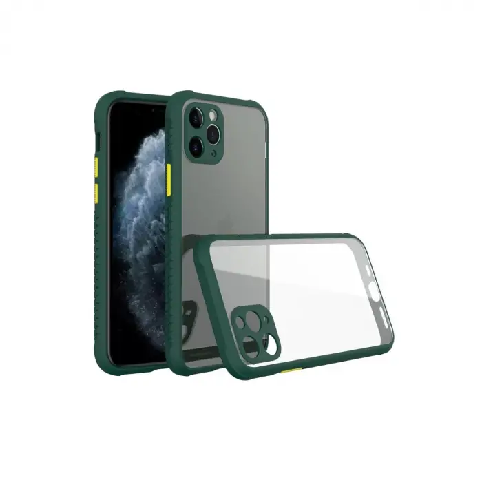 Newface Apple iPhone 11 Pro Kılıf Miami Şeffaf Silikon - Koyu Yeşil