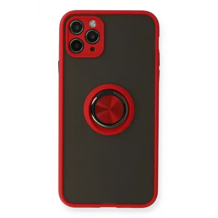 Newface Apple iPhone 11 Pro Kılıf Montreal Yüzüklü Silikon Kapak - Kırmızı