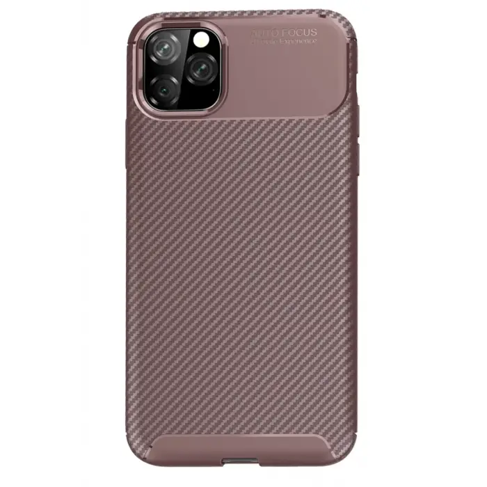 Newface Apple iPhone 11 Pro Max Kılıf Auto Focus Karbon Kapak - Kahverengi