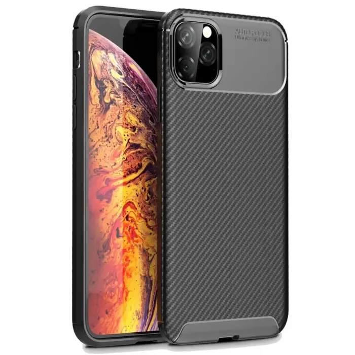 Newface Apple iPhone 11 Pro Max Kılıf Auto Focus Karbon Kapak - Siyah