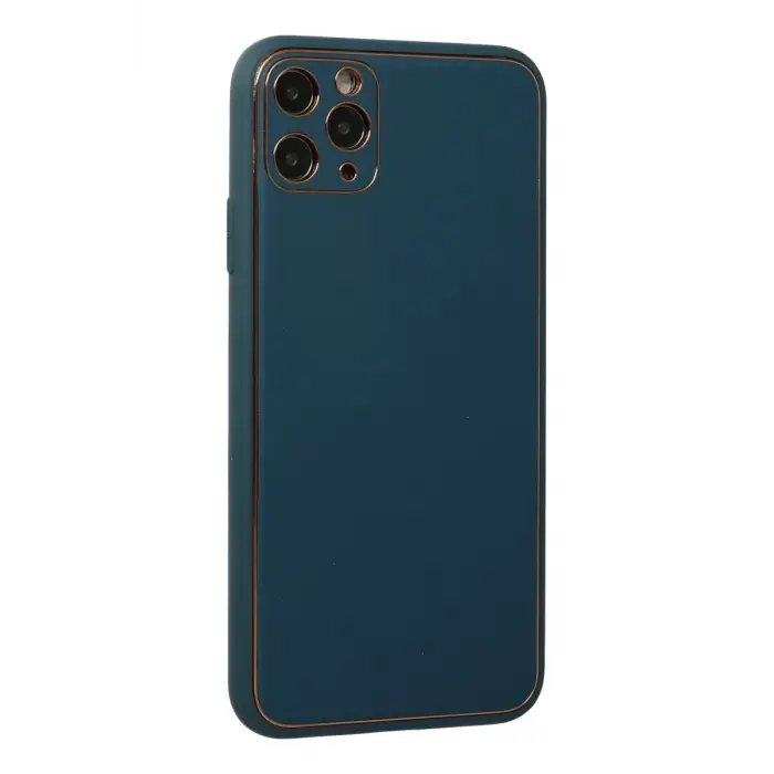 Newface Apple iPhone 11 Pro Max Kılıf Coco Deri Silikon Kapak - Mavi