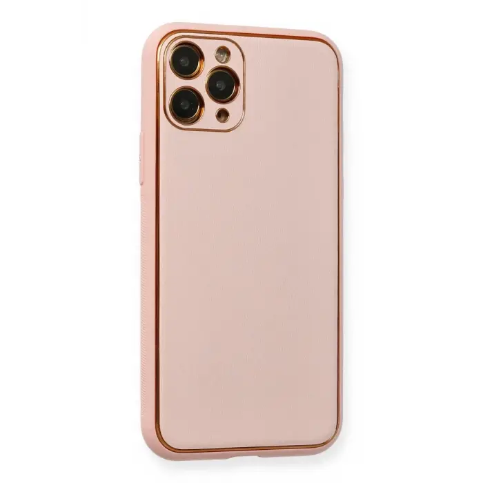 Newface Apple iPhone 11 Pro Max Kılıf Coco Deri Silikon Kapak - Pembe