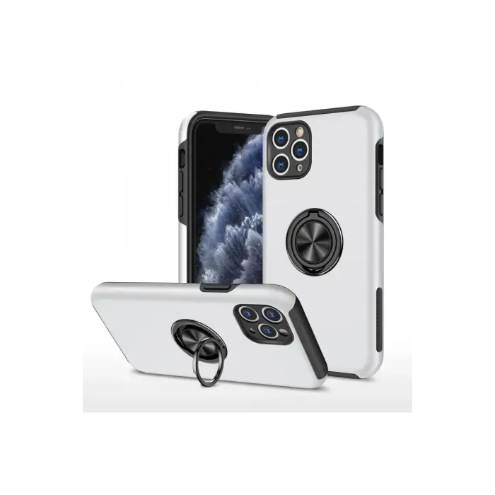 Newface Apple iPhone 11 Pro Max Kılıf Elit Yüzüklü Kapak - Gümüş