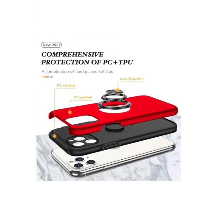 Newface Apple iPhone 11 Pro Max Kılıf Elit Yüzüklü Kapak - Kırmızı