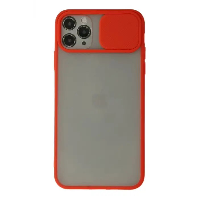 Newface Apple iPhone 11 Pro Max Kılıf Palm Buzlu Kamera Sürgülü Silikon - Kırmızı