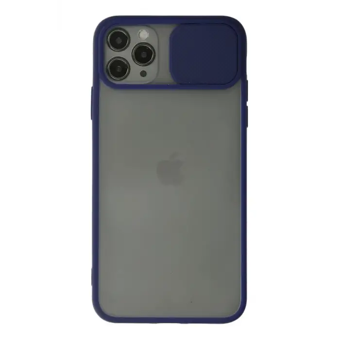 Newface Apple iPhone 11 Pro Max Kılıf Palm Buzlu Kamera Sürgülü Silikon - Lacivert