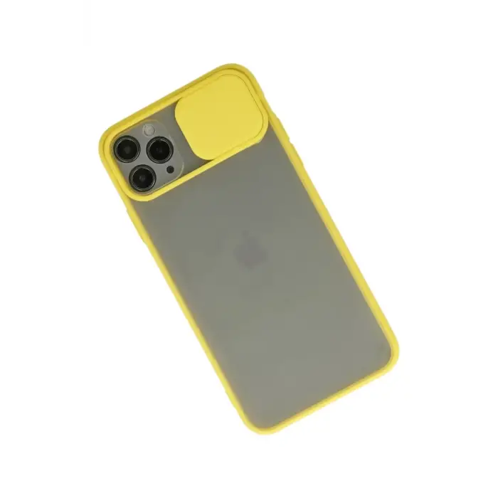 Newface Apple iPhone 11 Pro Max Kılıf Palm Buzlu Kamera Sürgülü Silikon - Sarı