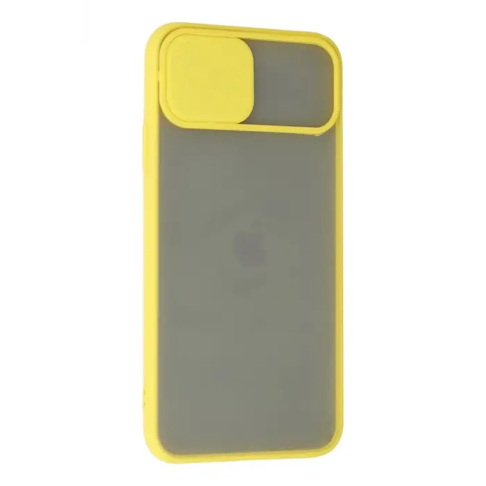 Newface Apple iPhone 11 Pro Max Kılıf Palm Buzlu Kamera Sürgülü Silikon - Sarı