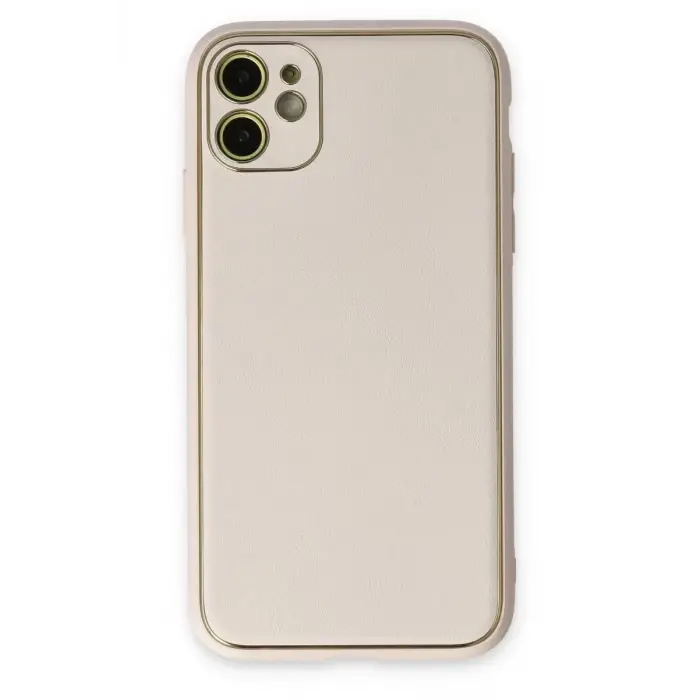 Newface Apple iPhone 12 Kılıf Coco Deri Silikon Kapak - Beyaz