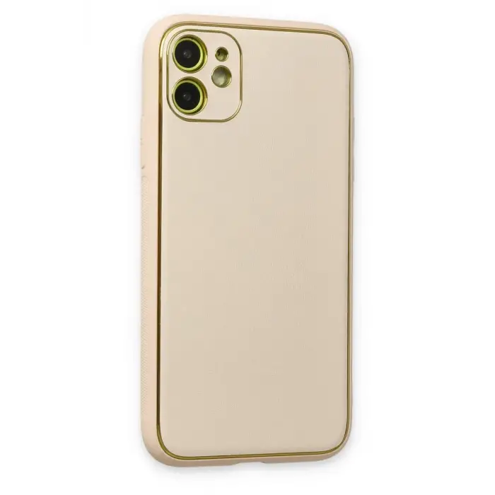 Newface Apple iPhone 12 Kılıf Coco Deri Silikon Kapak - Gold