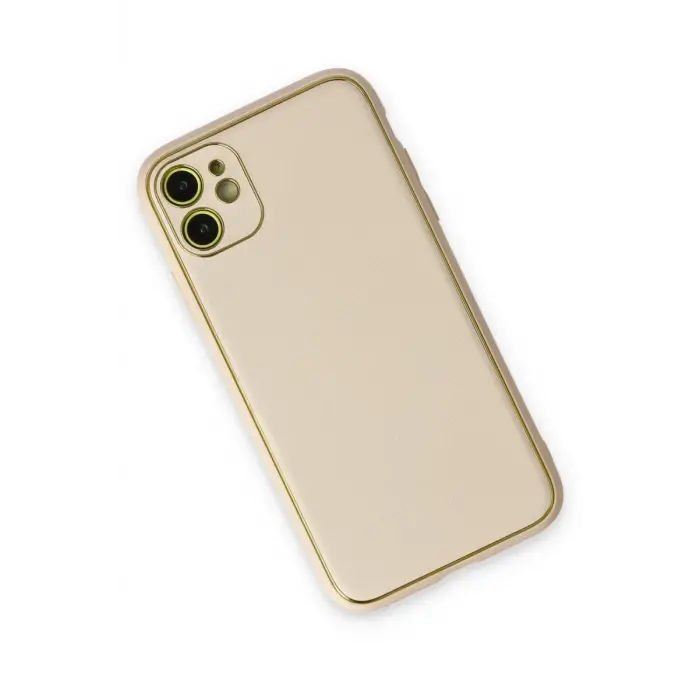 Newface Apple iPhone 12 Kılıf Coco Deri Silikon Kapak - Gold