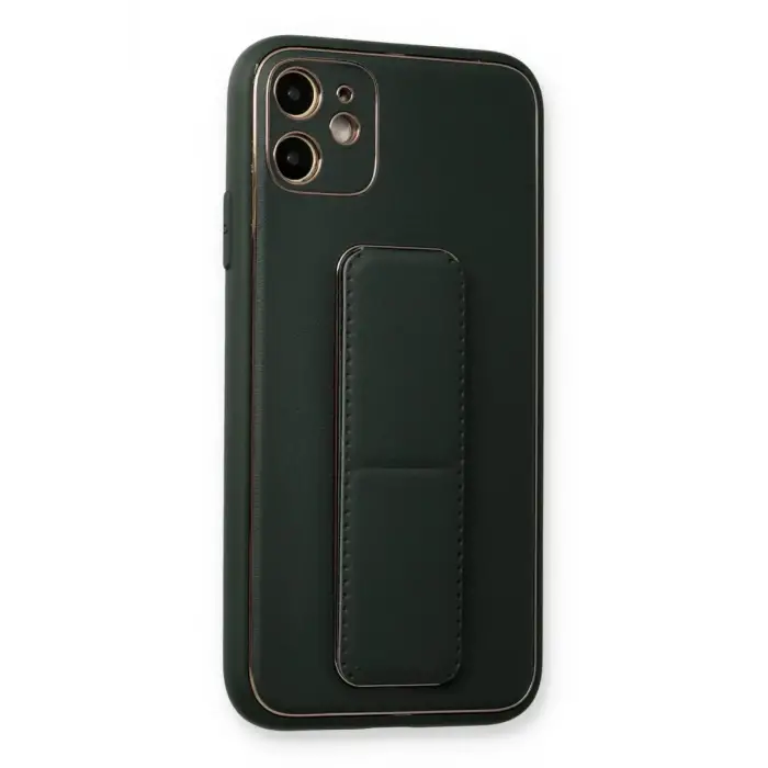 Newface Apple iPhone 12 Kılıf Coco Deri Standlı Kapak - Füme