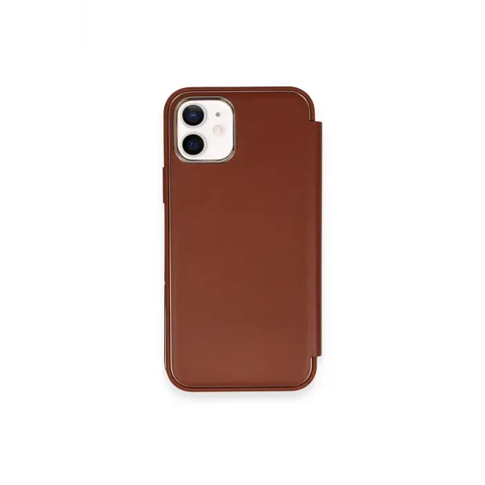 Newface Apple iPhone 12 Kılıf Dolpin Kapaklı - Kahverengi