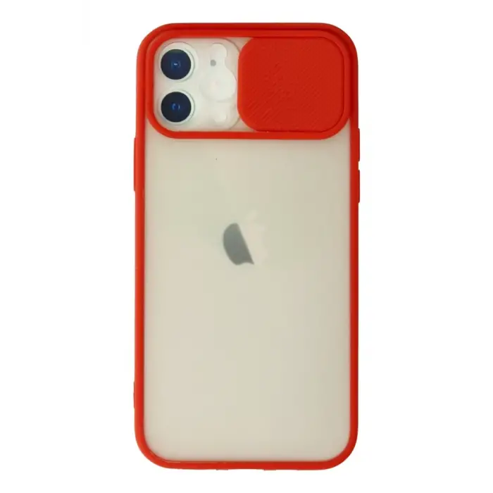 Newface Apple iPhone 12 Kılıf Palm Buzlu Kamera Sürgülü Silikon - Kırmızı
