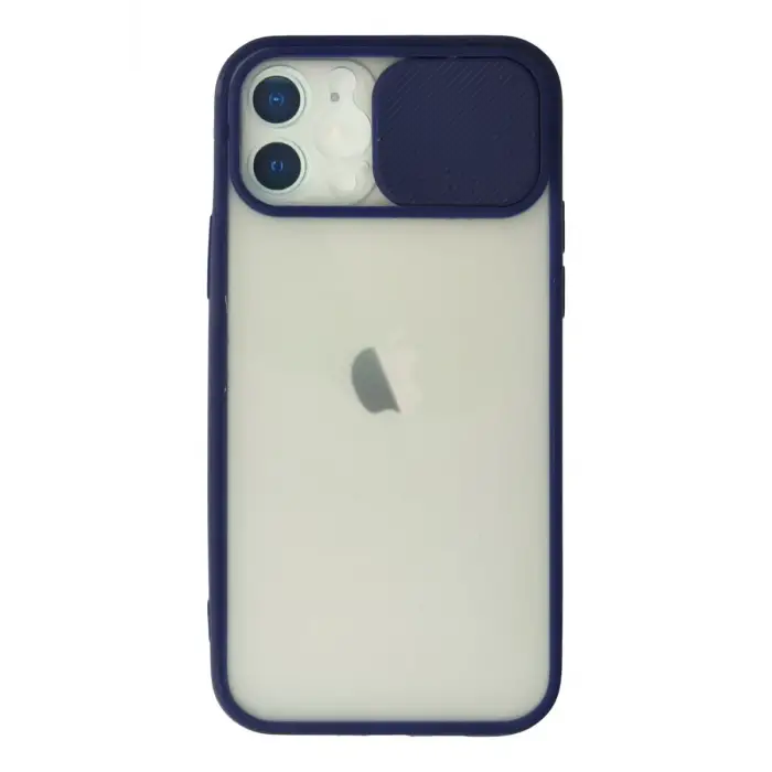 Newface Apple iPhone 12 Kılıf Palm Buzlu Kamera Sürgülü Silikon - Lacivert