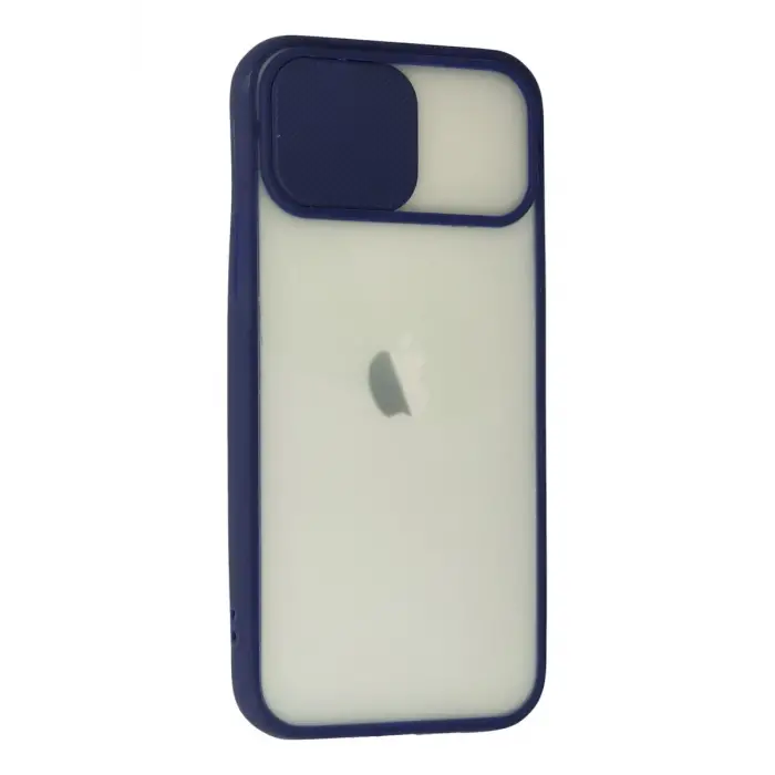 Newface Apple iPhone 12 Kılıf Palm Buzlu Kamera Sürgülü Silikon - Lacivert