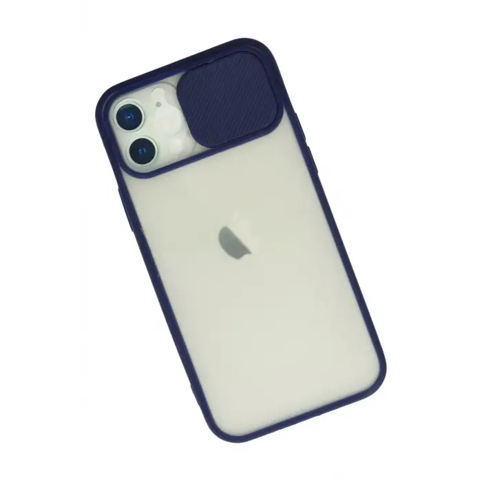 Newface Apple iPhone 12 Kılıf Palm Buzlu Kamera Sürgülü Silikon - Lacivert