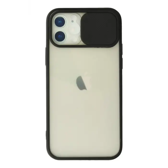 Newface Apple iPhone 12 Kılıf Palm Buzlu Kamera Sürgülü Silikon - Siyah